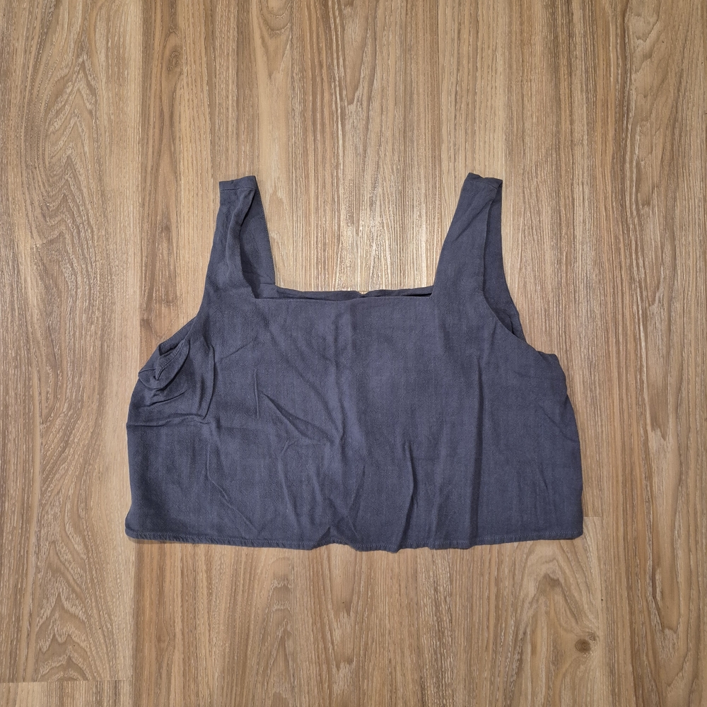 Women's Grey Square-Neck Crop Tank Top